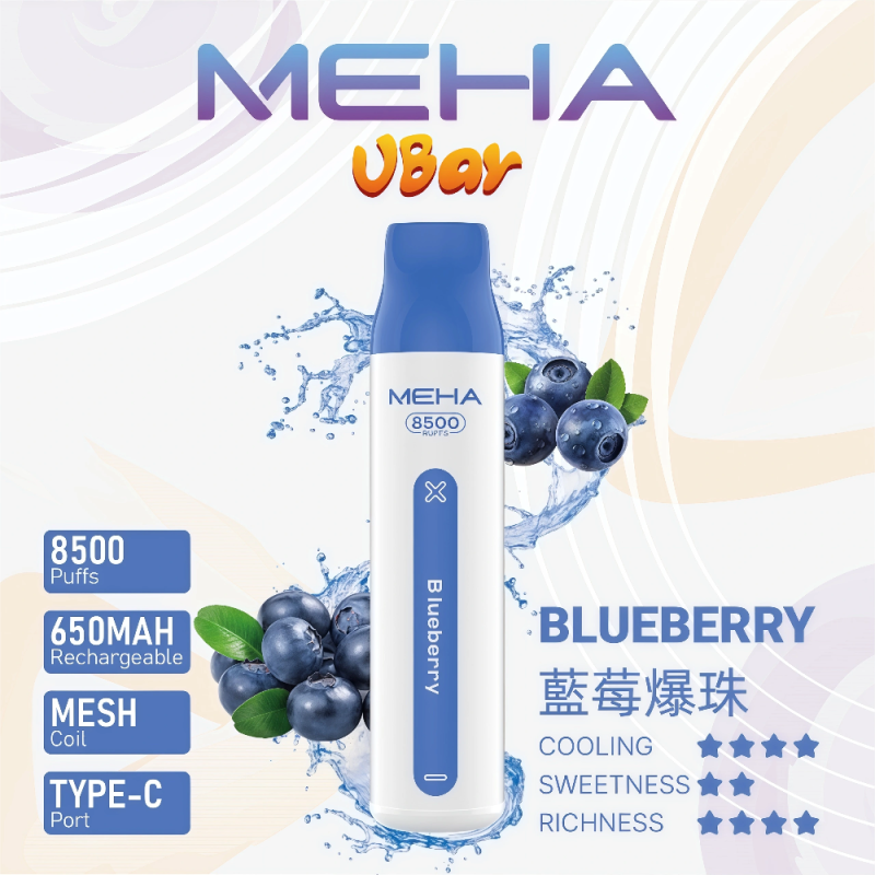一次性電子煙｜MEHA 魅嗨 VBar 小白條 藍莓爆珠 WH 1000x1000px